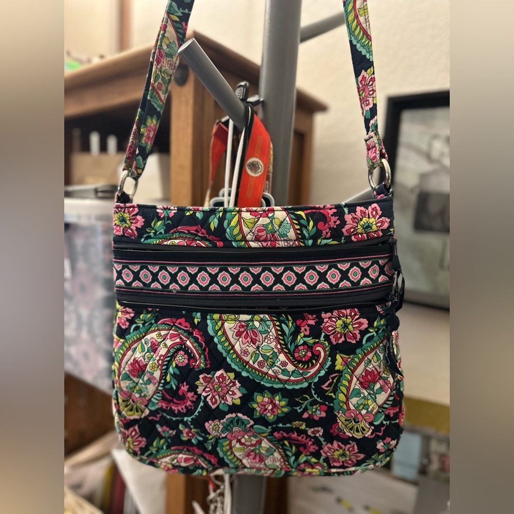 Vera Bradley Floral Paisley Crossbody Bag - Black and Green